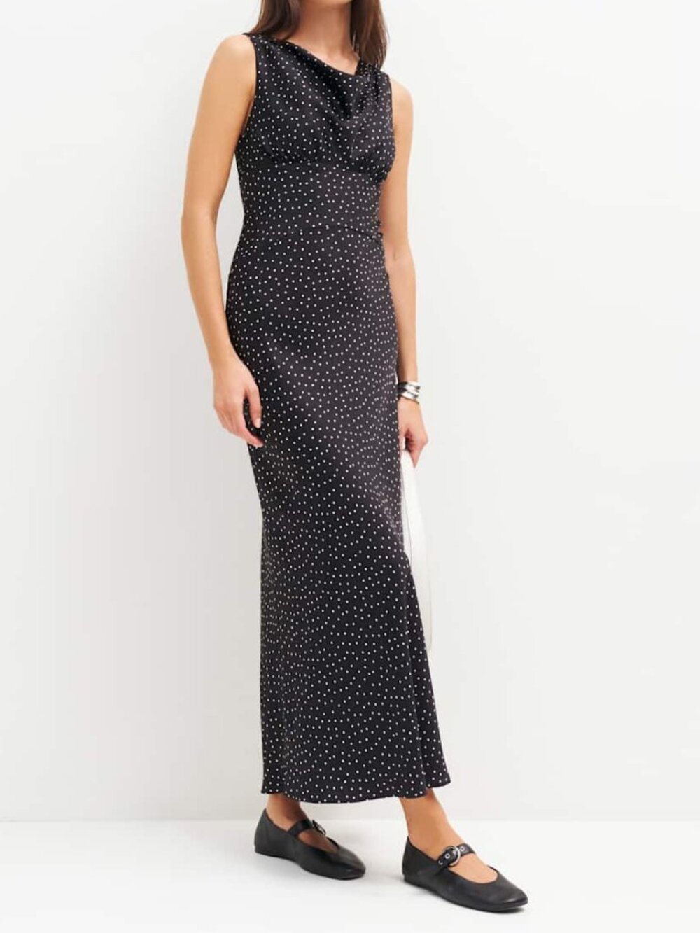 Reformation Dessa Satin Maxi Dress | Selene Polka Dot Cowl Neck 4